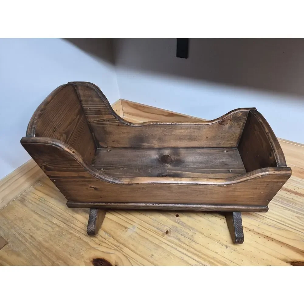 Vintage Brown Solid Wood Baby Doll Rocking Cradle/Bed , 20